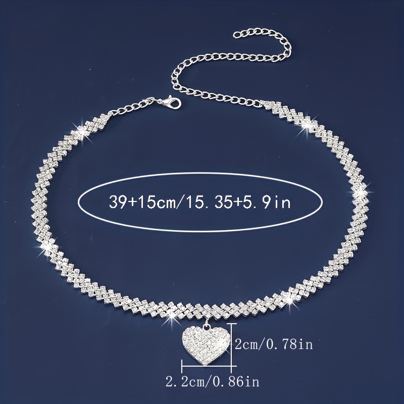 Rhinestone Heart & Rhombus Necklace Bracelet Set